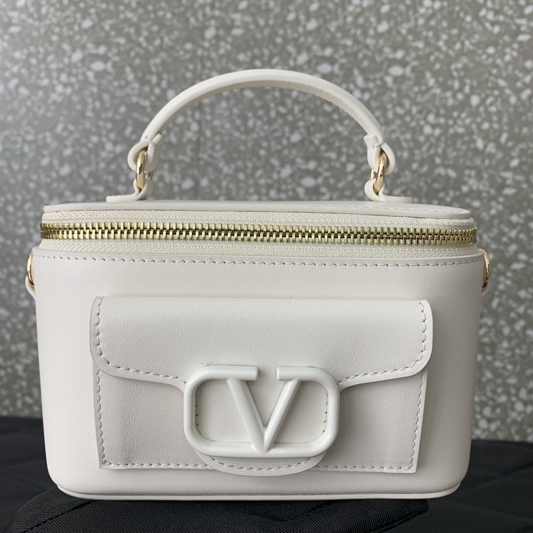 Valentino Garavani Loco Mini Box Bag in Ivory Calfskin Leather 